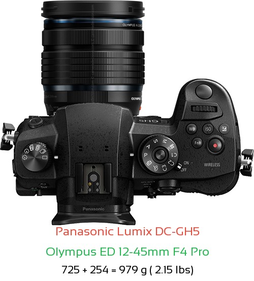 Panasonic GH5 with Olympus ED 12-45mm F4 Pro Lens Size