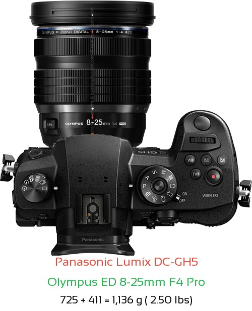 Panasonic GH5 with Olympus ED 8-25mm F4 Pro Lens Size