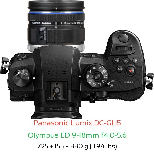 Panasonic GH5 with Olympus ED 9-18mm f4.0-5.6 Lens Size