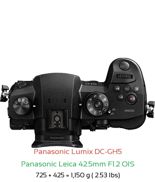 Panasonic GH5 with Panasonic Leica 42.5mm F1.2 OIS Lens Size