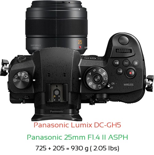Panasonic GH5 with Panasonic 25mm F1.4 II ASPH Lens Size
