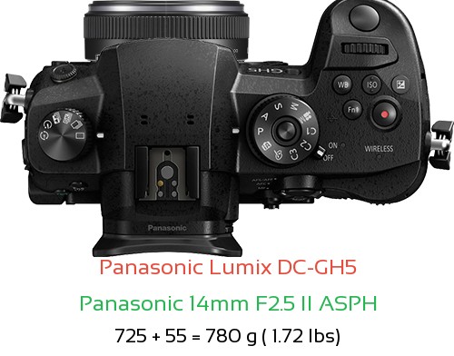 Panasonic GH5 with Panasonic 14mm F2.5 II ASPH Lens Size