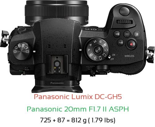 Panasonic GH5 with Panasonic 20mm F1.7 II ASPH Lens Size