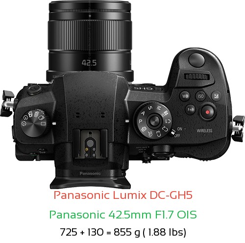 Panasonic GH5 with Panasonic 42.5mm F1.7 OIS Lens Size
