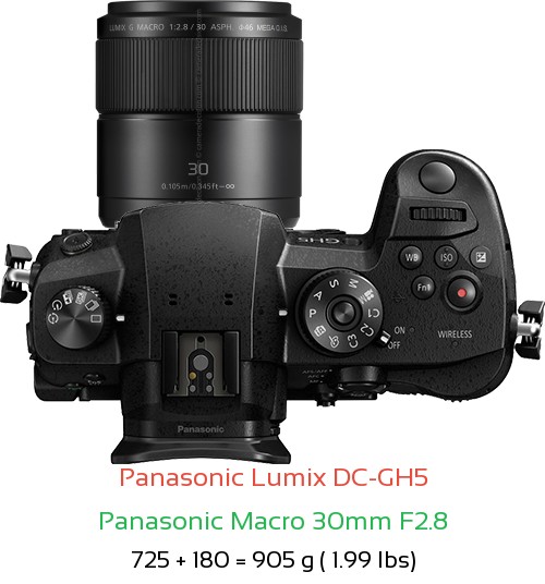 Panasonic GH5 with Panasonic Macro 30mm F2.8 Lens Size