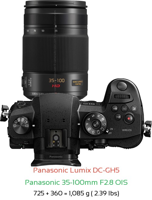 Panasonic GH5 with Panasonic 35-100mm F2.8 OIS Lens Size