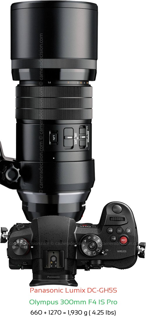 Panasonic GH5S with Olympus 300mm F4 IS Pro Lens Size