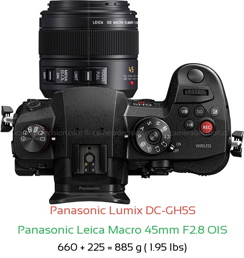 Panasonic GH5S with Panasonic Leica Macro 45mm F2.8 OIS Lens Size