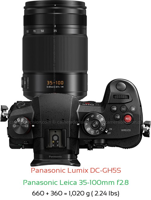 Panasonic GH5S with Panasonic Leica 35-100mm f2.8 Lens Size