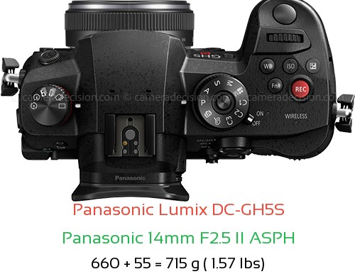 Panasonic GH5S with Panasonic 14mm F2.5 II ASPH Lens Size