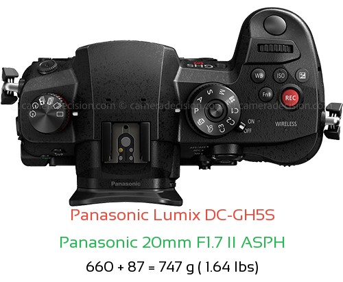 Panasonic GH5S with Panasonic 20mm F1.7 II ASPH Lens Size