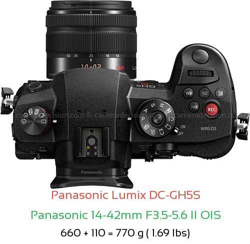 Panasonic GH5S with Panasonic 14-42mm F3.5-5.6 II OIS Lens Size