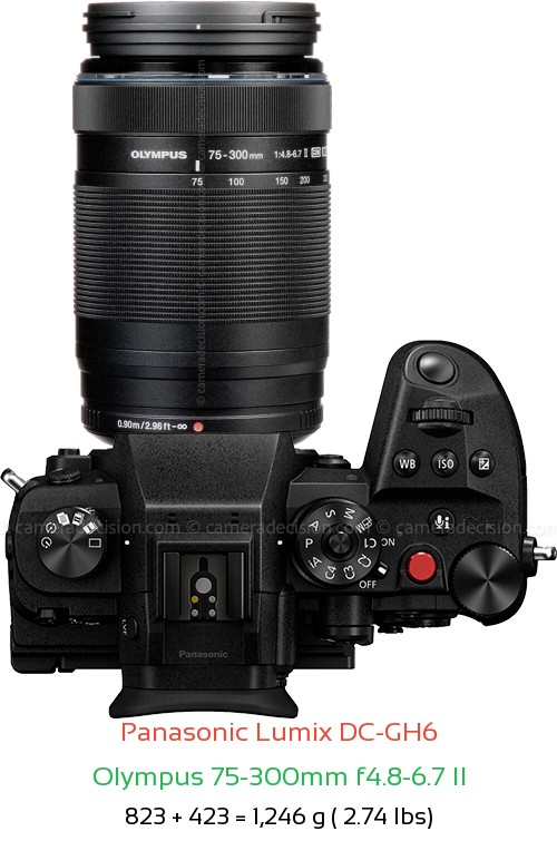 Panasonic GH6 with Olympus 75-300mm f4.8-6.7 II Lens Size