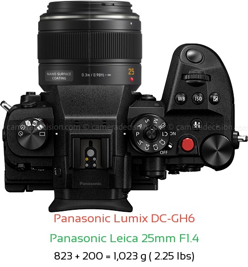Panasonic GH6 with Panasonic Leica 25mm F1.4 Lens Size