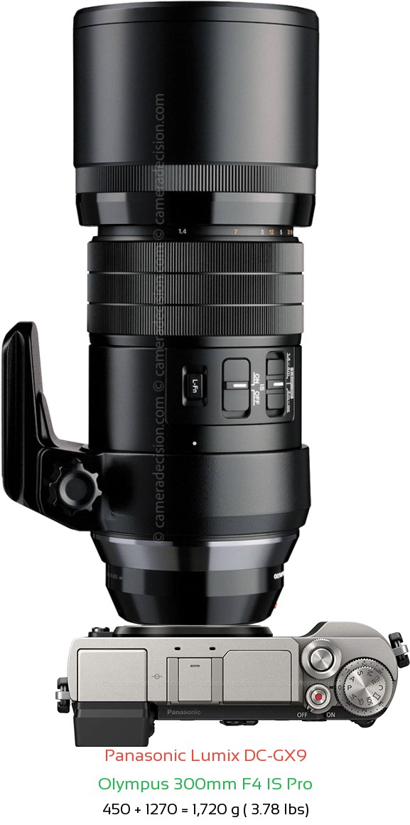 Panasonic GX9 with Olympus 300mm F4 IS Pro Lens Size