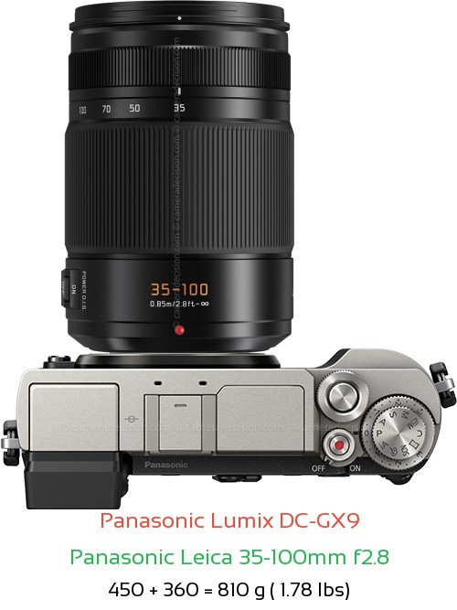 Panasonic GX9 with Panasonic Leica 35-100mm f2.8 Lens Size