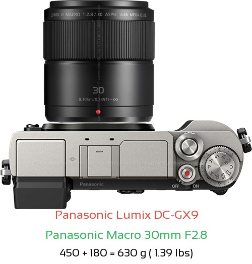 Panasonic GX9 with Panasonic Macro 30mm F2.8 Lens Size