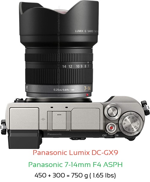 Panasonic GX9 with Panasonic 7-14mm F4 ASPH Lens Size