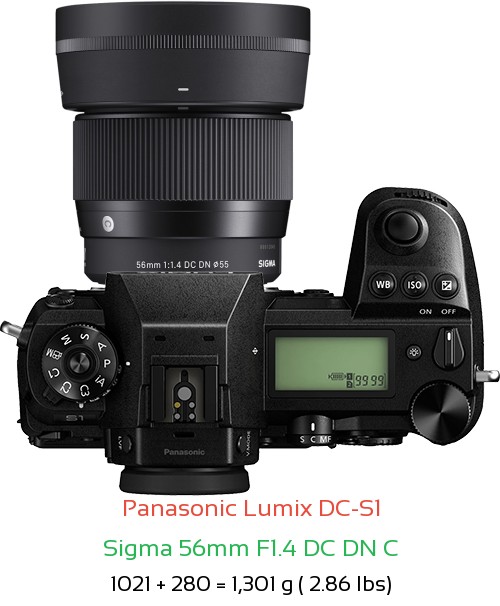 Panasonic S1 with Sigma 56mm F1.4 DC DN C Lens Size