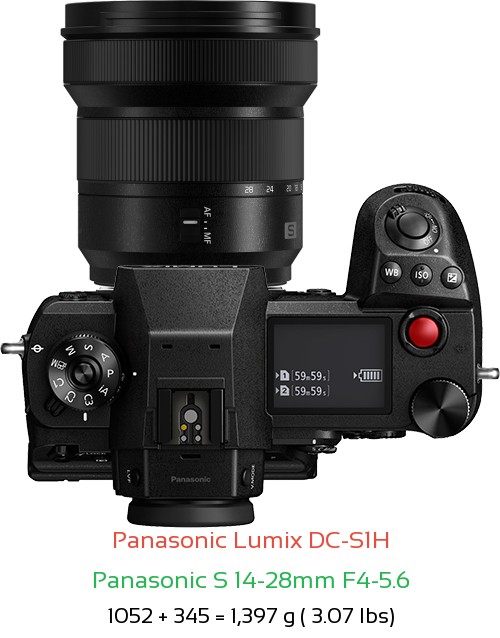 Panasonic S1H with Panasonic S 14-28mm F4-5.6 Lens Size