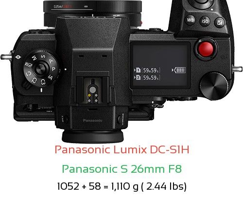 Panasonic S1H with Panasonic S 26mm F8 Lens Size
