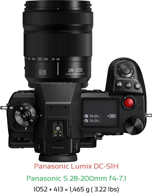 Panasonic S1H with Panasonic S 28-200mm f4-7.1 Lens Size