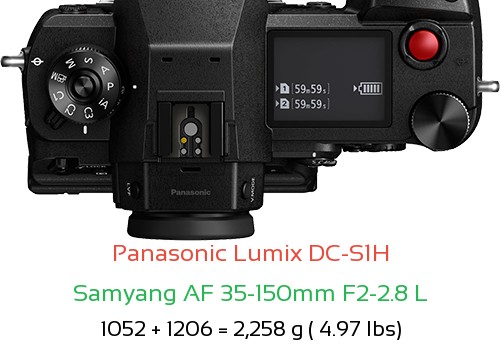 Panasonic S1H with Samyang AF 35-150mm F2-2.8 L Lens Size