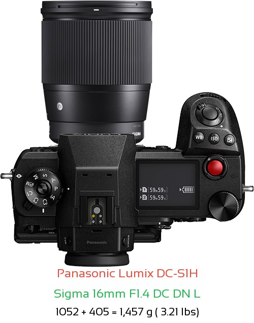 Panasonic S1H with Sigma 16mm F1.4 DC DN L Lens Size