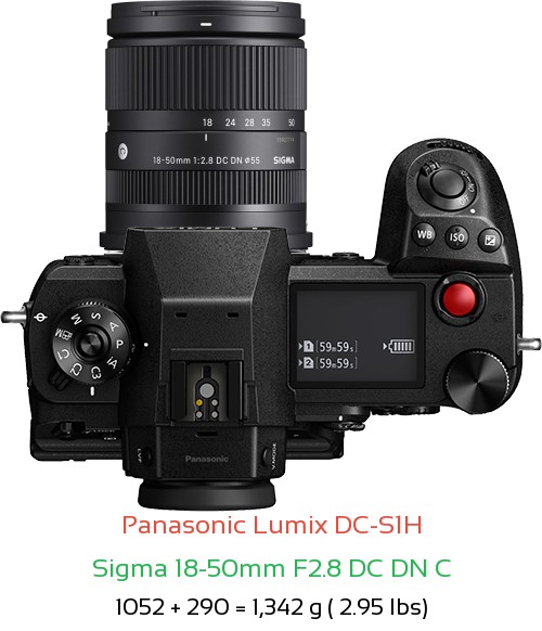 Panasonic S1H with Sigma 18-50mm F2.8 DC DN C Lens Size