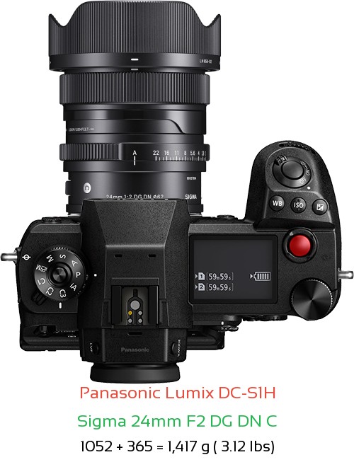Panasonic S1H with Sigma 24mm F2 DG DN C Lens Size