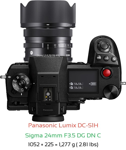 Panasonic S1H with Sigma 24mm F3.5 DG DN C Lens Size