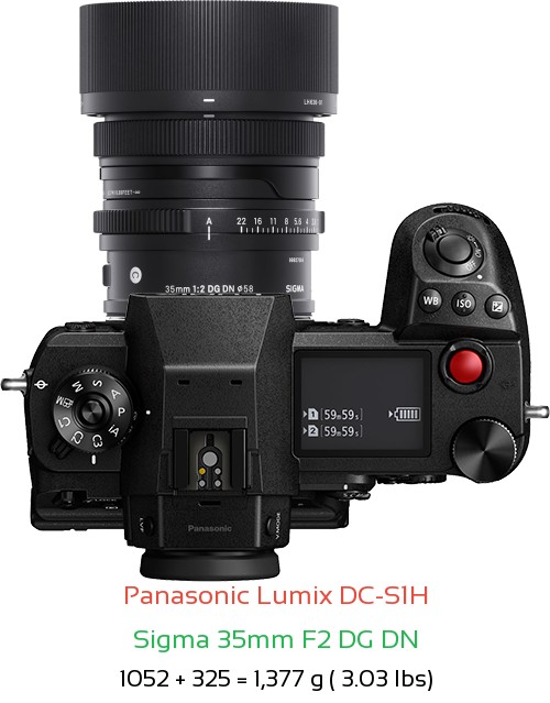 Panasonic S1H with Sigma 35mm F2 DG DN Lens Size