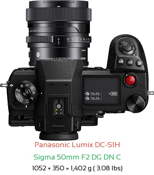 Panasonic S1H with Sigma 50mm F2 C Lens Size