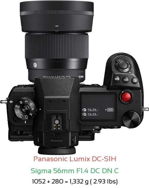 Panasonic S1H with Sigma 56mm F1.4 DC DN C Lens Size