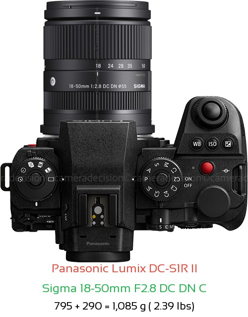 Panasonic S1R II with Sigma 18-50mm F2.8 DC DN C Lens Size