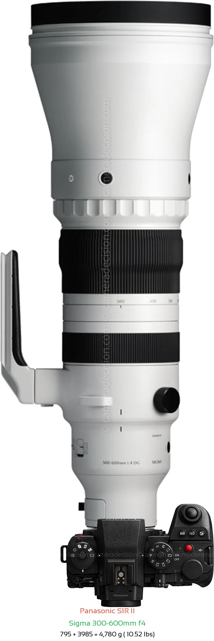 Panasonic S1R II with Sigma 300-600mm f4 Lens Size