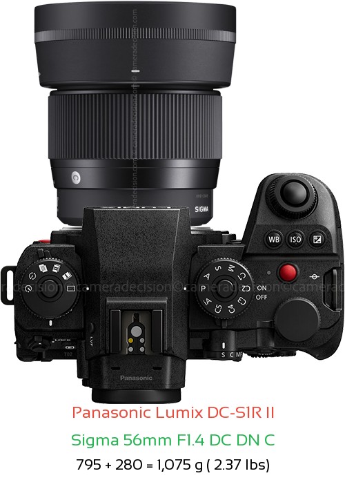 Panasonic S1R II with Sigma 56mm F1.4 DC DN C Lens Size