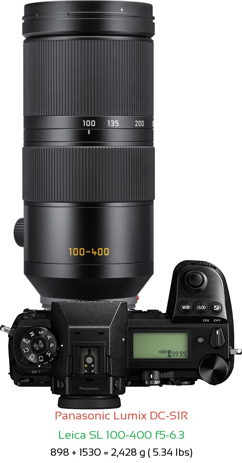 Panasonic S1R with Leica SL 100-400 f5-6.3 Lens Size