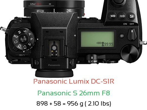 Panasonic S1R with Panasonic S 26mm F8 Lens Size