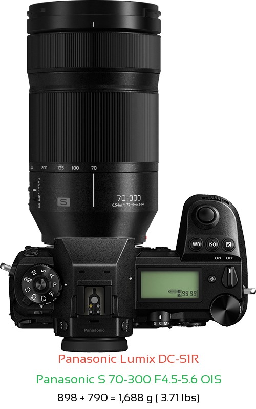 Panasonic S1R with Panasonic S 70-300 F4.5-5.6 OIS Lens Size
