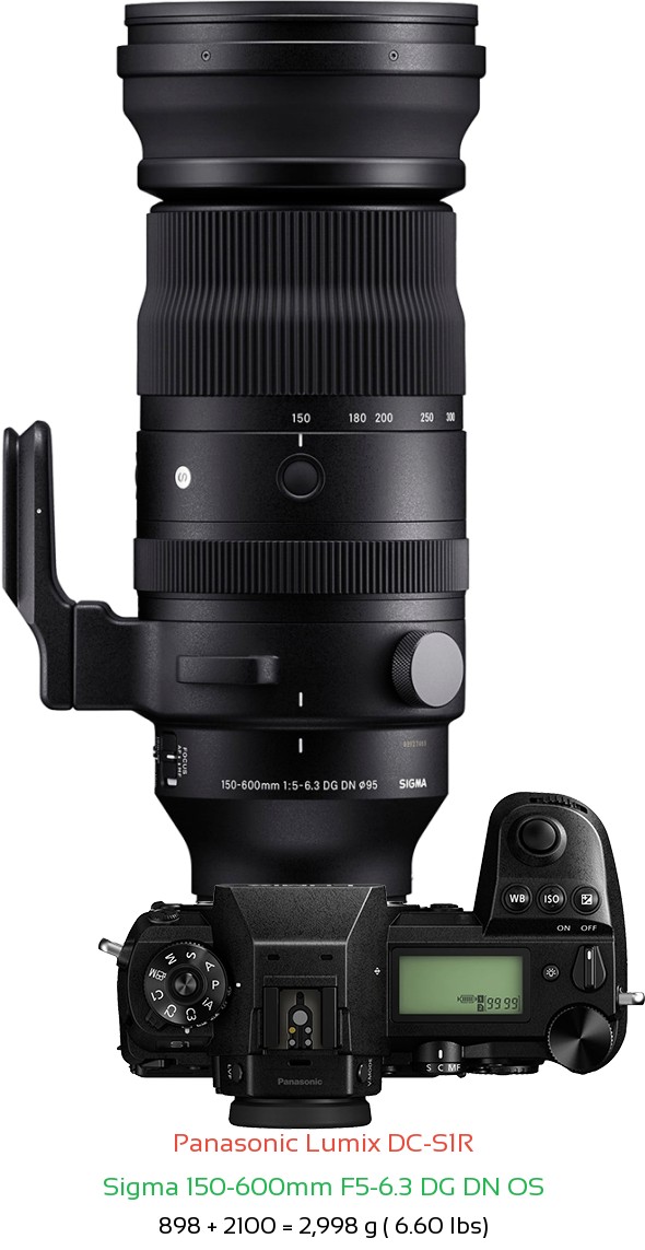 Panasonic S1R with Sigma 150-600mm F5-6.3 DG DN OS Lens Size