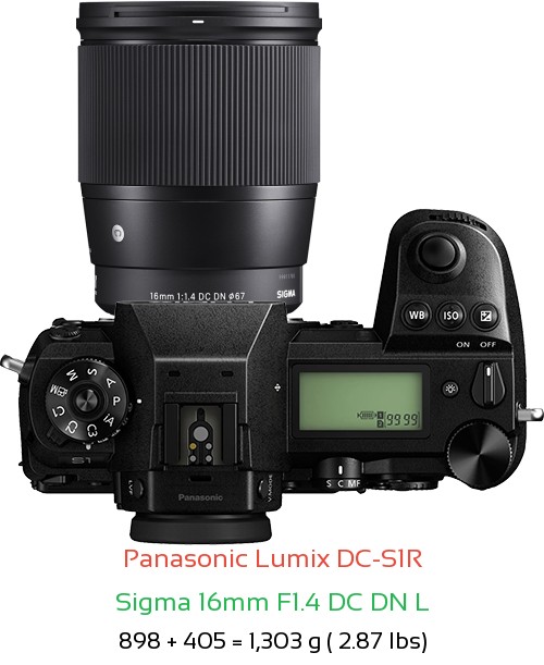 Panasonic S1R with Sigma 16mm F1.4 DC DN L Lens Size