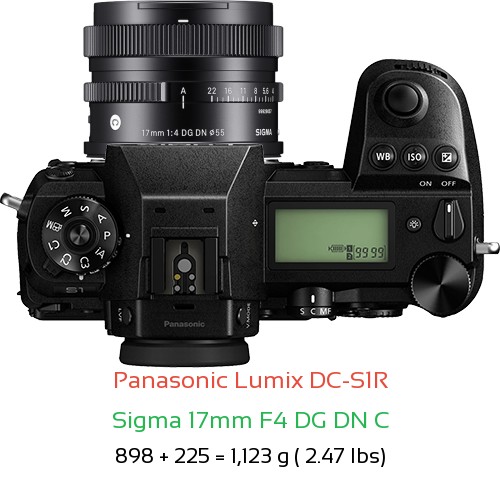 Panasonic S1R with Sigma 17mm F4 DG DN C Lens Size