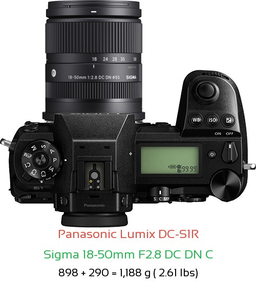 Panasonic S1R with Sigma 18-50mm F2.8 DC DN C Lens Size