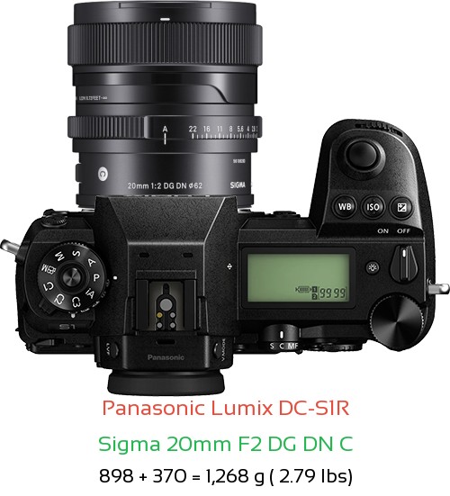 Panasonic S1R with Sigma 20mm F2 DG DN C Lens Size