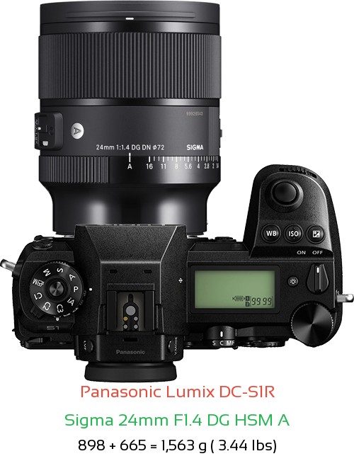 Panasonic S1R with Sigma 24mm F1.4 DG HSM A Lens Size