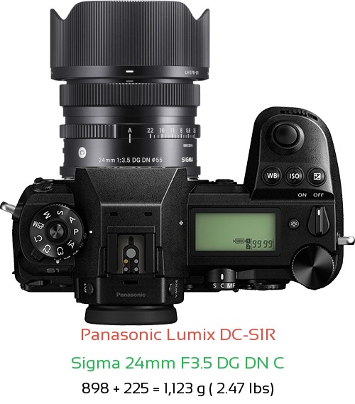 Panasonic S1R with Sigma 24mm F3.5 DG DN C Lens Size