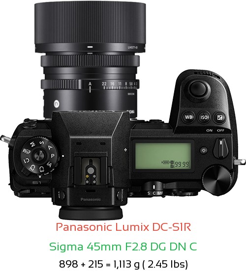 Panasonic S1R with Sigma 45mm F2.8 DG DN C Lens Size