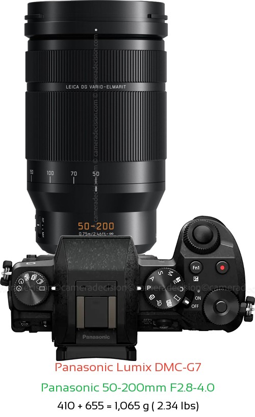 Panasonic G7 with Panasonic 50-200mm F2.8-4.0 Lens Size