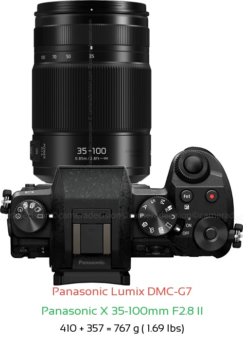 Panasonic G7 with Panasonic X 35-100mm F2.8 II Lens Size